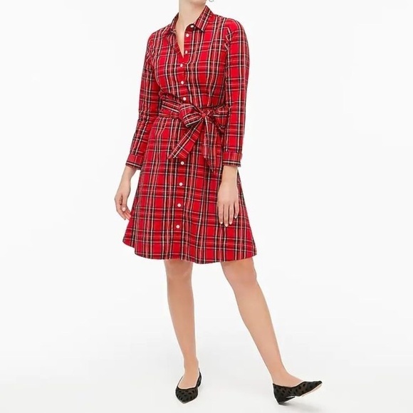 NWT - J. Crew Factory Tartan Tie-Waist Shirt Dress - Size 00 - Picture 2 of 11